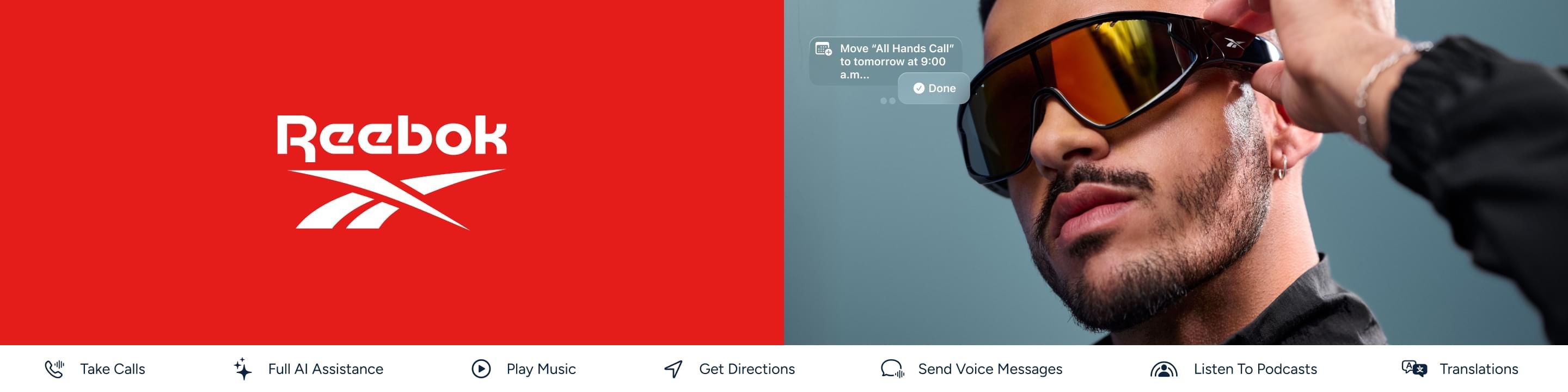 Occhiali da sole firmati Reebok Smart Eyewear desktop banner