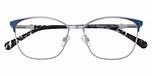 Matte silver with blue lower step / 
Black patterned temples