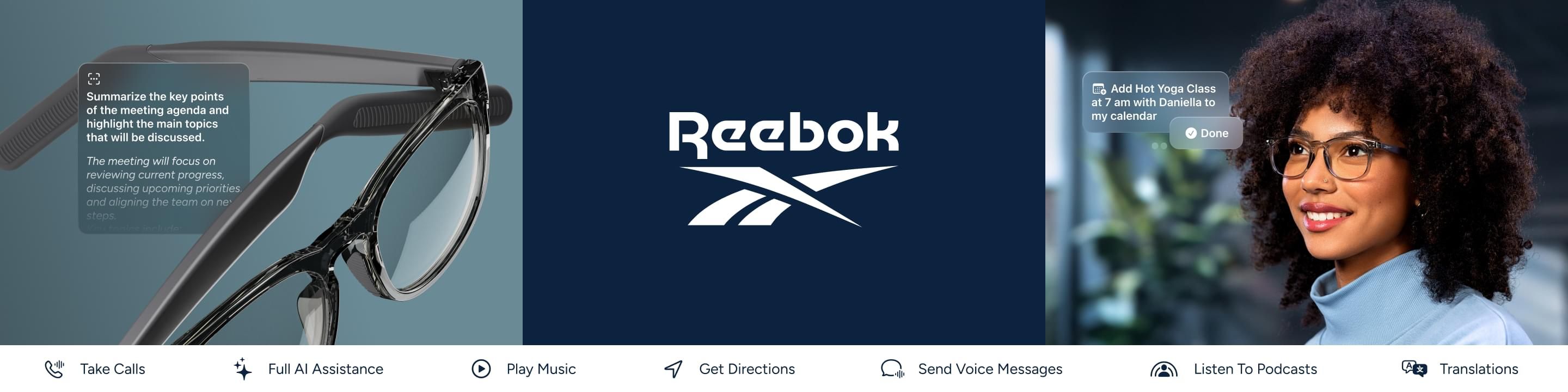 Reebok Smart Eyewear 设计师太阳镜桌面 宣传横幅