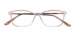 Yellow crystal front with beige pattern - 
rose gold metal temples and peach
patterned acetate temple tips